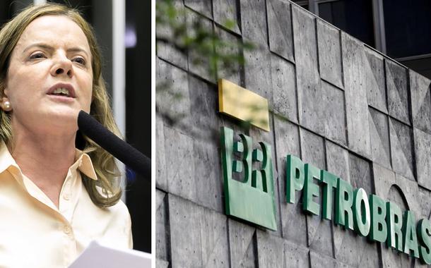 Gleisi Hoffmann e fachada da Petrobras