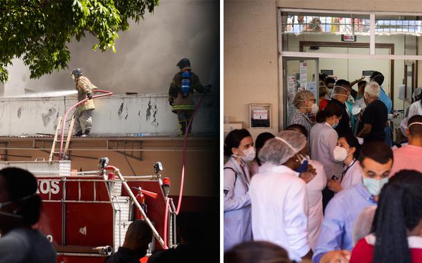 Pacientes de Hospital Federal de Bonsucesso são transferidos às pressas após incêndio.