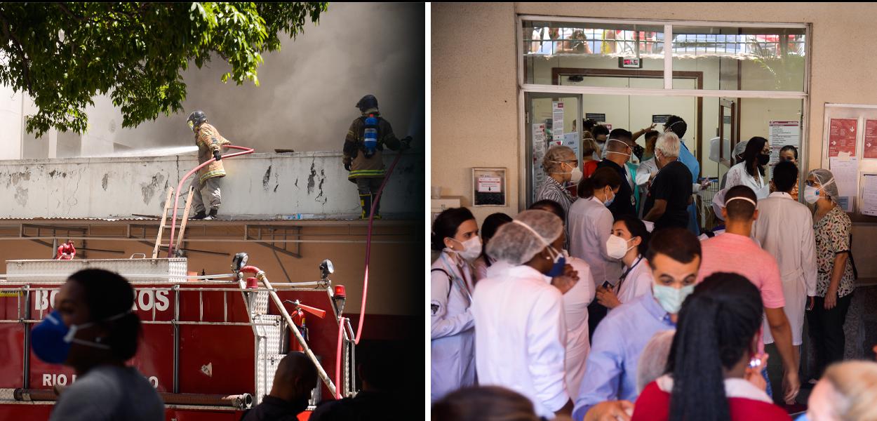 Pacientes de Hospital Federal de Bonsucesso são transferidos às pressas após incêndio.