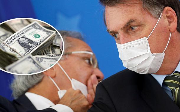 Dólar e Paulo Guedes com Jair Bolsonaro