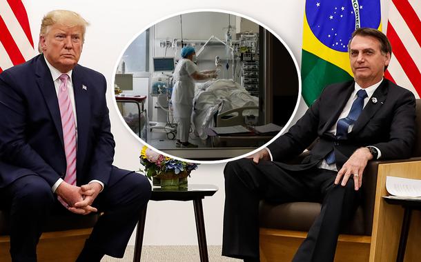 Donald Trump com Jair Bolsonaro e paciente em tratamento no hospital