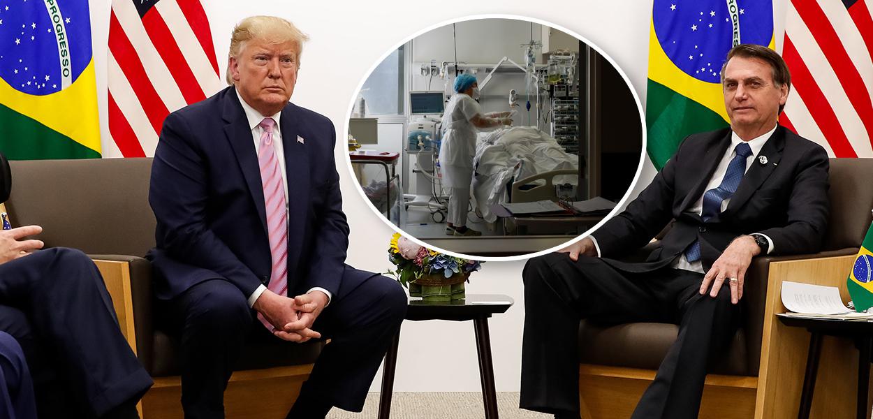 Donald Trump com Jair Bolsonaro e paciente em tratamento no hospital