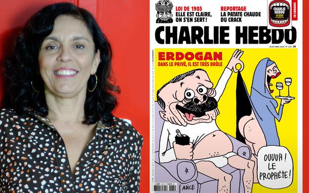 Cynara Menezes e capa da revista Charlie Hebdo