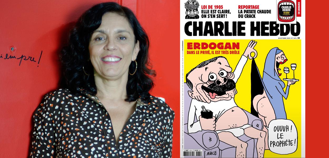 Cynara Menezes e capa da revista Charlie Hebdo