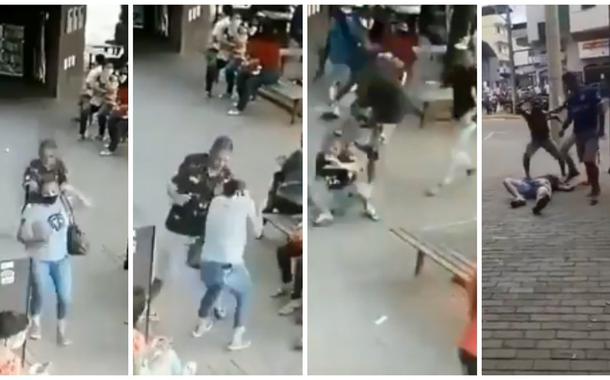 Homem agride mulher e, antes de ser preso pela polícia, é linchado por populares