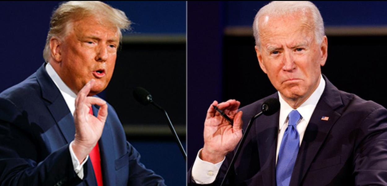 Trump e Biden durante segundo e último debate antes das eleições nos EUA, em 22 de outubro.