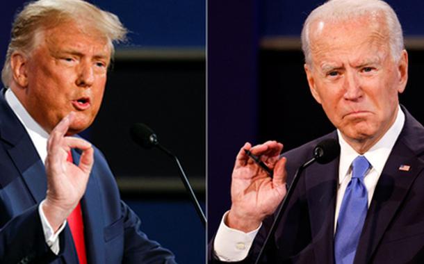 Trump e Biden durante segundo e último debate antes das eleições nos EUA, em 22 de outubro.