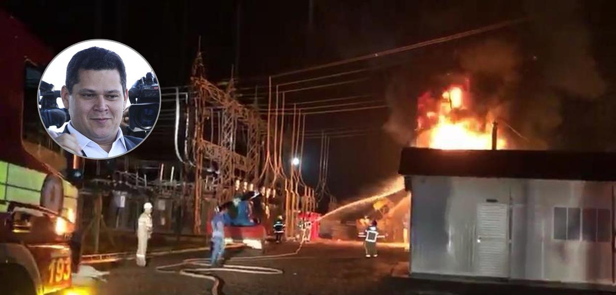 Senador Davi Alcolumbre e um incêndio atingindo subestação de energia no Amapá