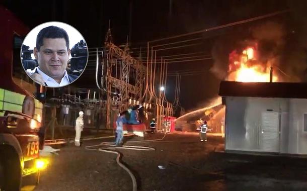 Senador Davi Alcolumbre e um incêndio atingindo subestação de energia no Amapá