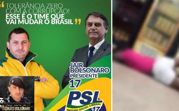 Soldado Pessutti em imagem da campanha a deputado federal e o angolano que desmaiou ao ser espancado