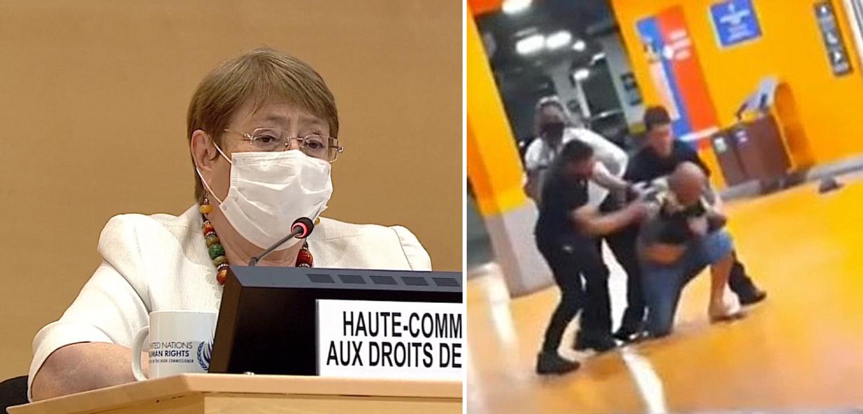 Michelle Bachelet e João Alberto Silveira Freitas sendo agredido