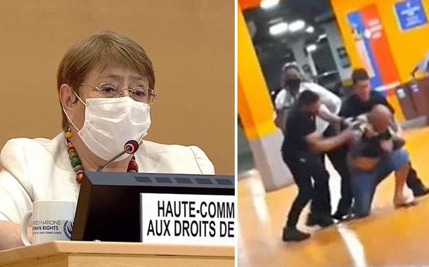 Michelle Bachelet e João Alberto Silveira Freitas sendo agredido