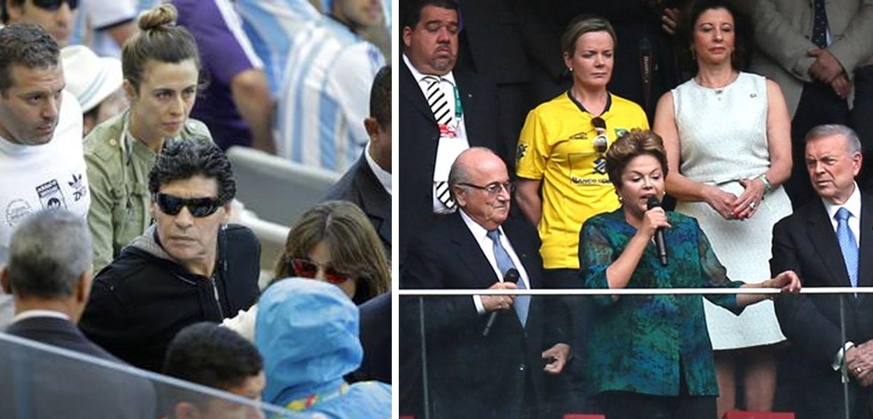 Maradona e Dilma Rousseff na abertura da Copa de 2014