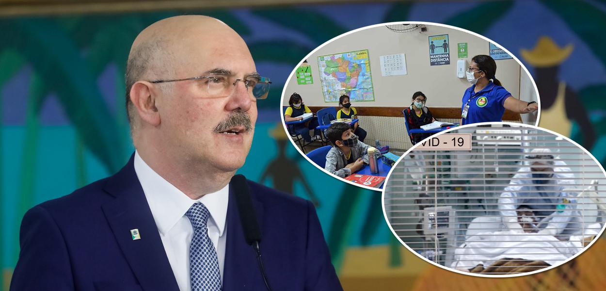 Milton Ribeiro, sala de aula e pessoa internada por COVID-19