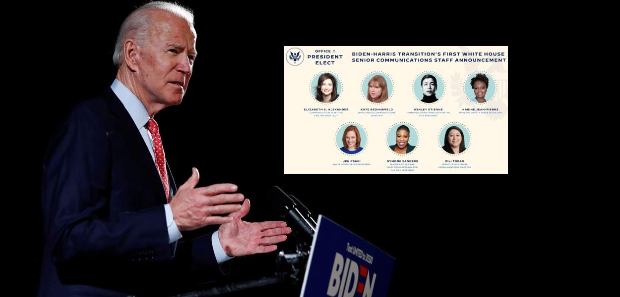 Joe Biden e equipe de comunicação
