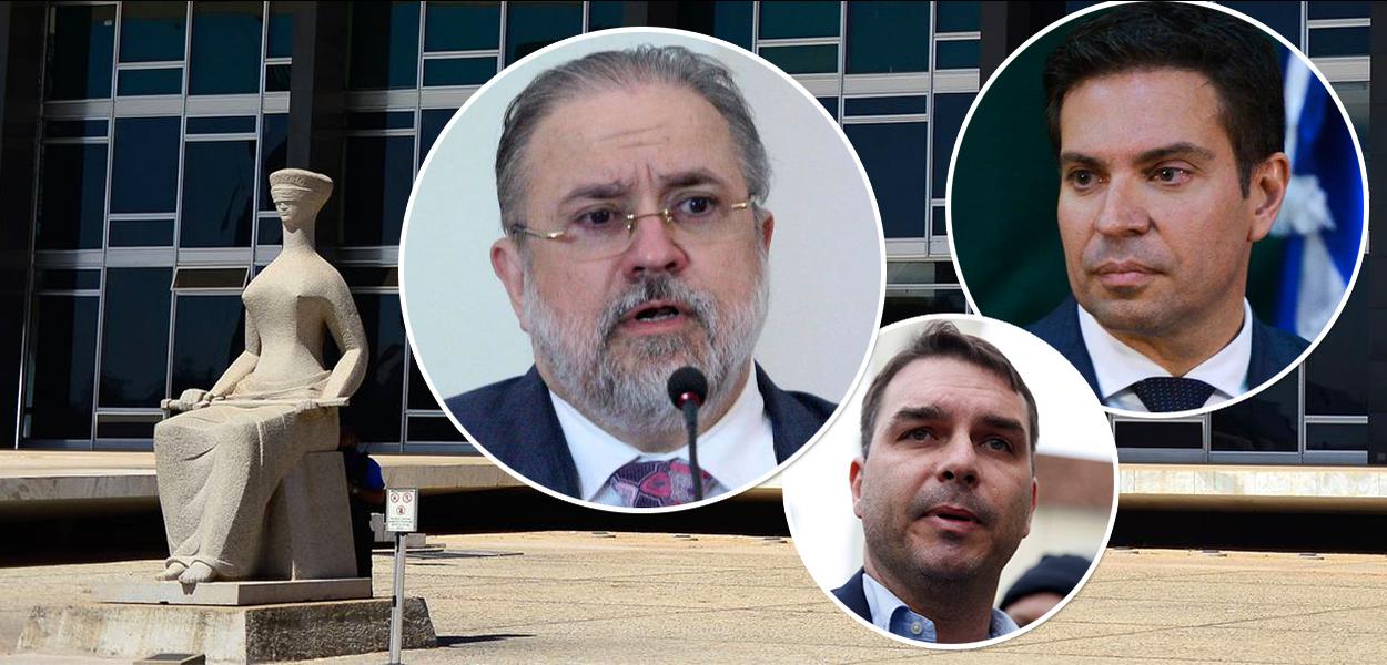 Augusto Aras (procurador-geral da República), Flávio Bolsonaro (senador do Republicanos-RJ) e Alexandre Ramagem (diretor-geral da Abin)