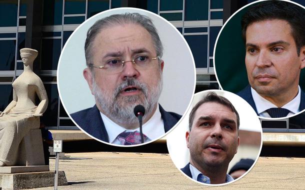 Augusto Aras (procurador-geral da República), Flávio Bolsonaro (senador do Republicanos-RJ) e Alexandre Ramagem (diretor-geral da Abin)