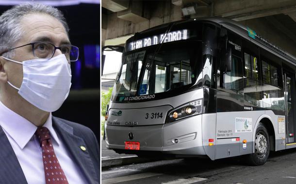 Carlos Zarattini e ônibus da cidade de São Paulo