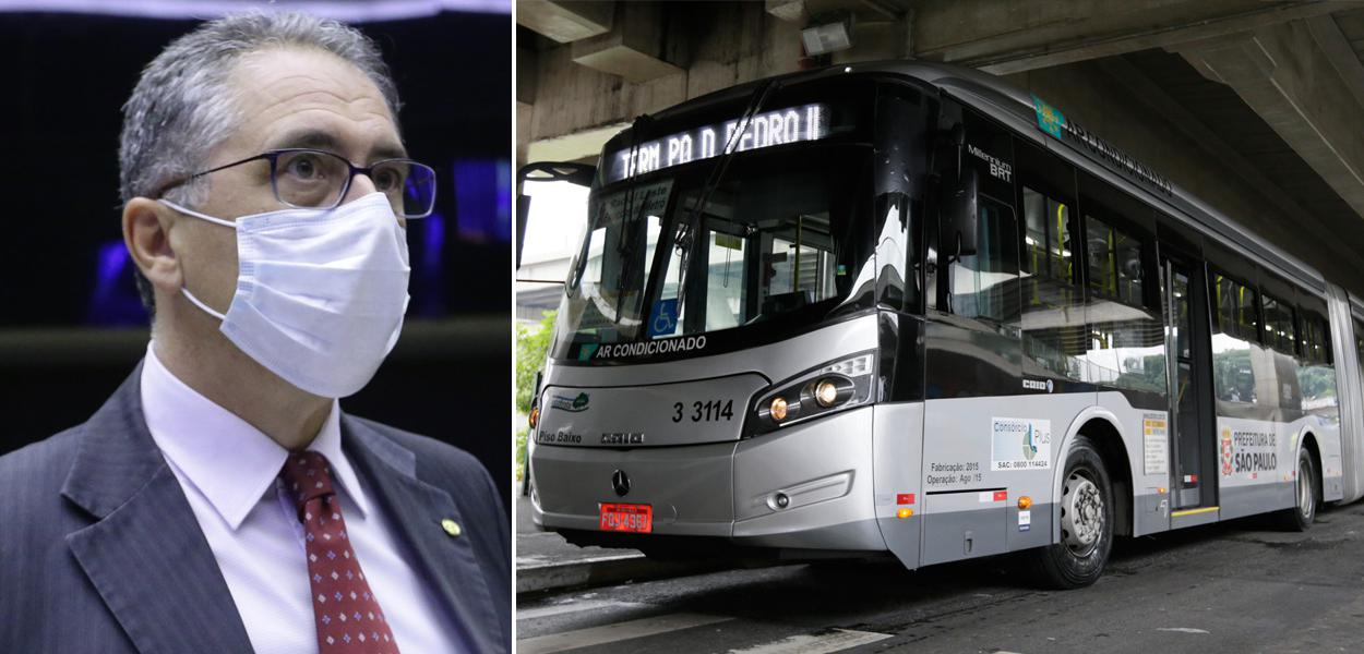 Carlos Zarattini e ônibus da cidade de São Paulo