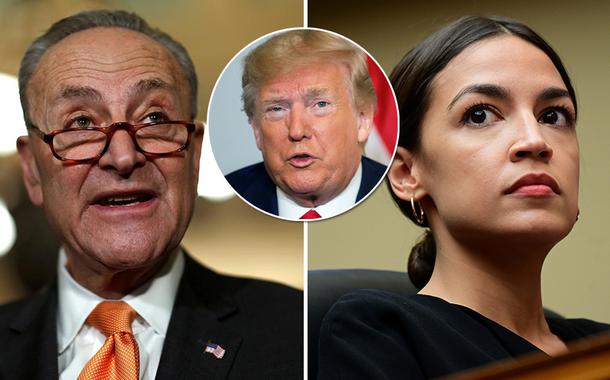 Chuck Schumer, Donald Trump e Alexandria Ocasio-Cortez