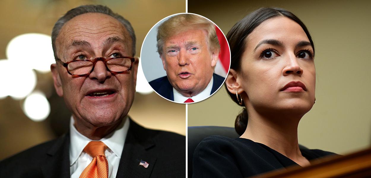 Chuck Schumer, Donald Trump e Alexandria Ocasio-Cortez
