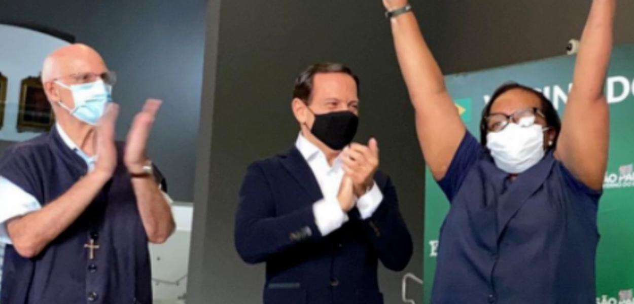 Padre Júlio Lancellotti, João Doria e Monica Calazans
