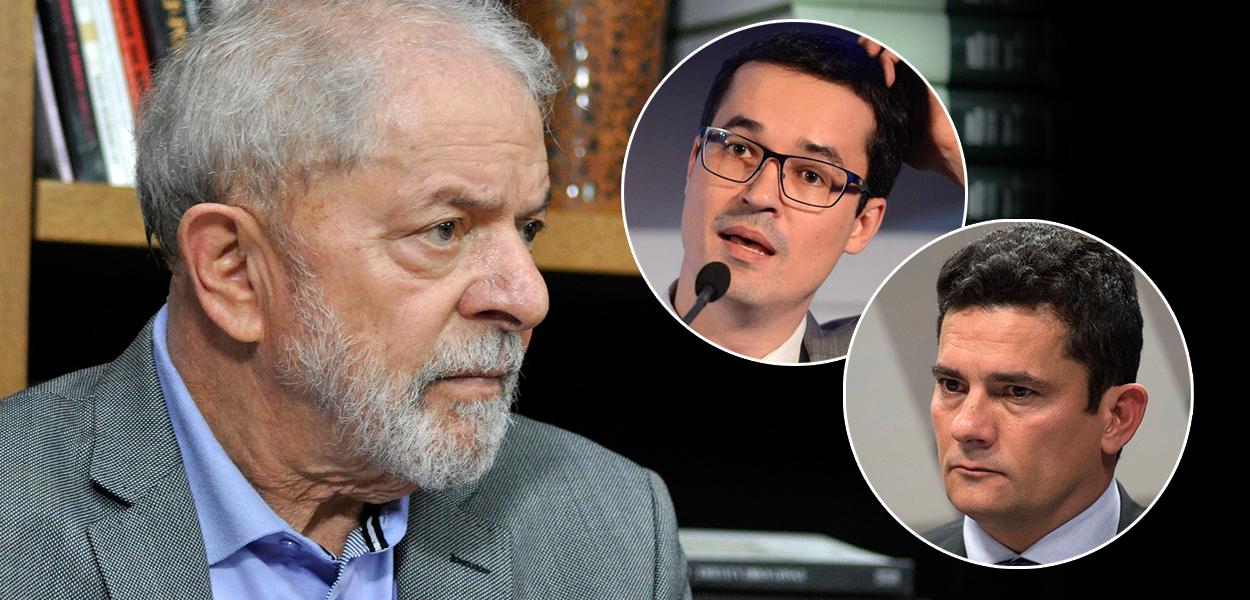 Da esq. para a dir.: Luiz Inácio Lula da Silva, Deltan Dallagnol e Sérgio Moro