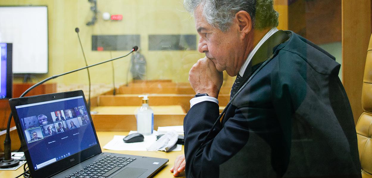 Ministro Marco Aurélio durante sessão plenária por videoconferência. (25/02/2021)