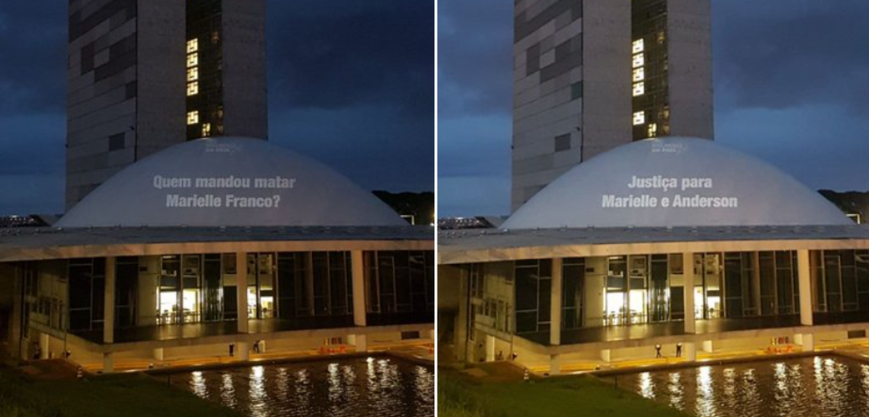 Ativistas projetam sobre o prédio do Congresso Nacional a pergunta que não quer calar
