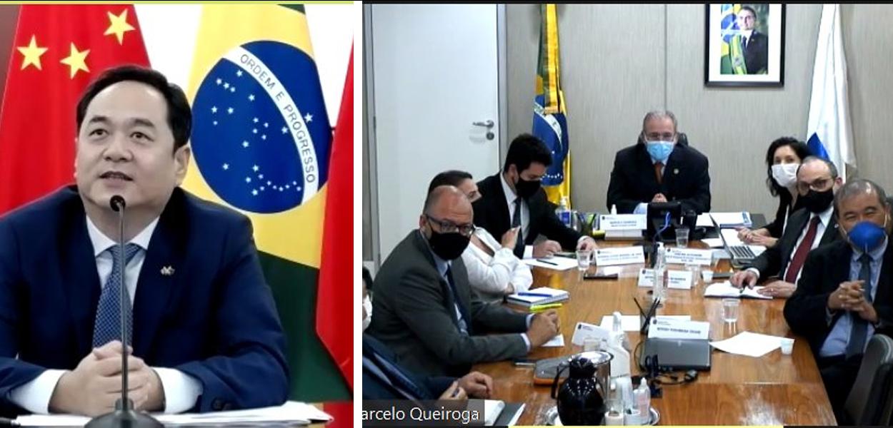 Embaixador da China no Brasil, Yan Wanming, se reúne por videoconferência com o ministro da Saúde, Marcelo Queiroga