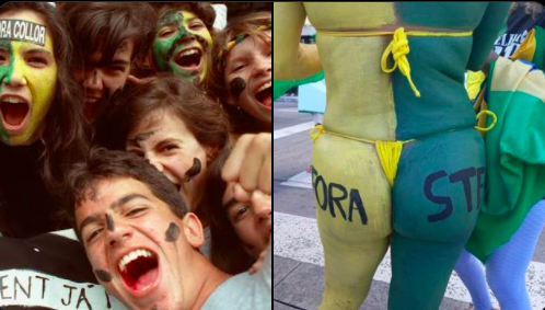 Em 1992, eram os caras pintadas que iam para as ruas; agora são as bolsonaristas com a bunda pintada (reprodução do Twitter)