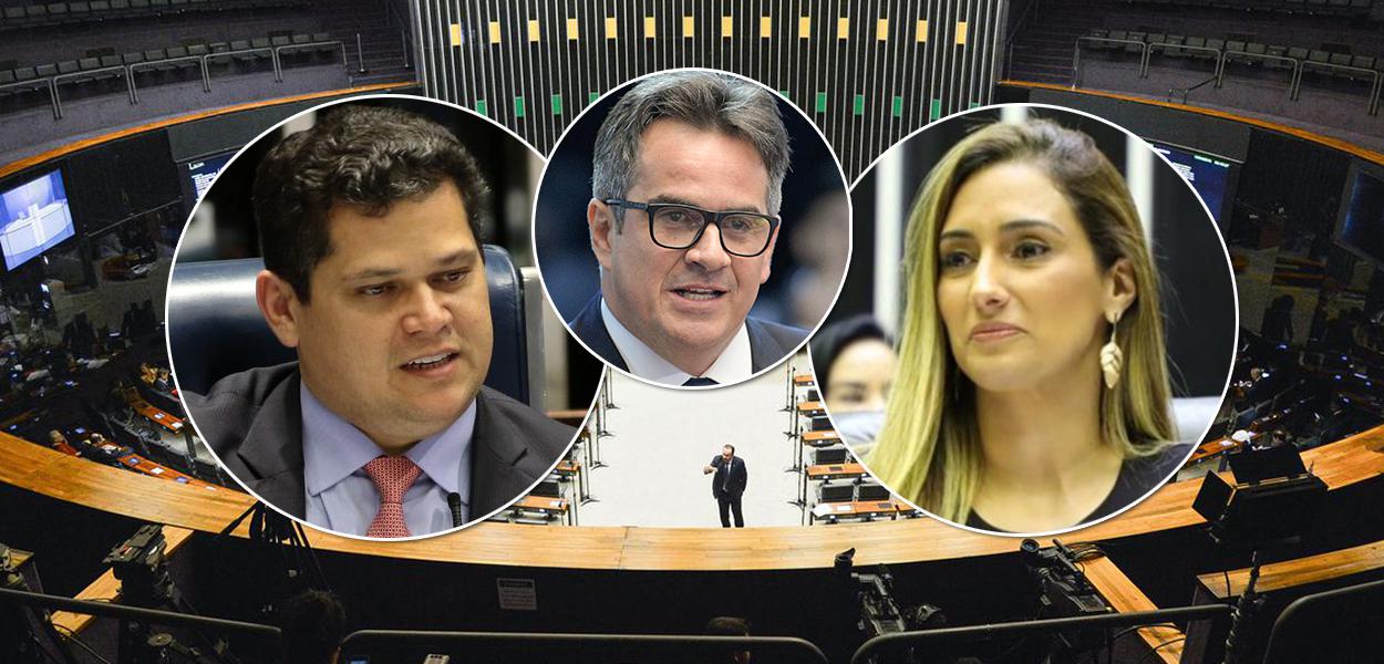Senadores Davi Alcolumbre e Ciro Nogueira e a secretária de Governo deputada Flávia Arruda