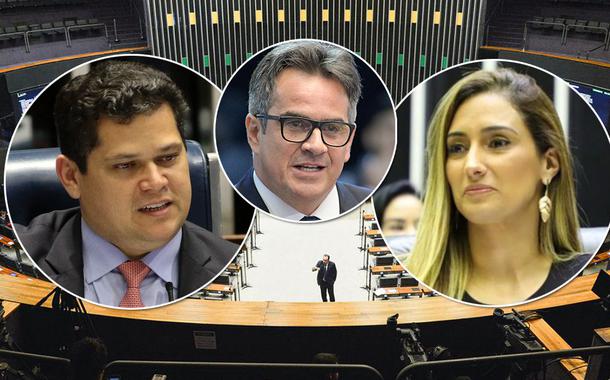 Senadores Davi Alcolumbre e Ciro Nogueira e a secretária de Governo deputada Flávia Arruda