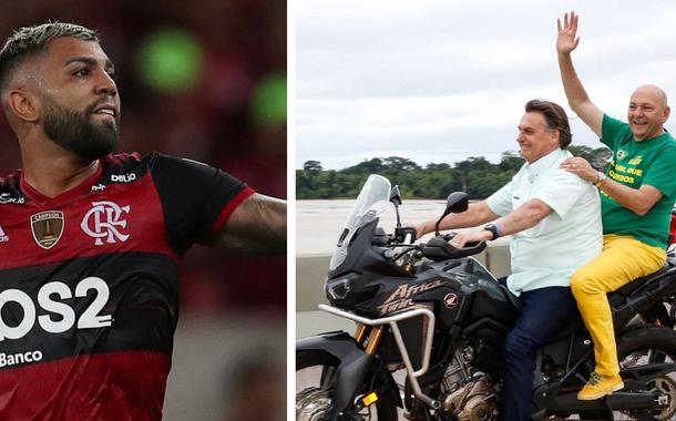 Atacante do Flamengo Gabigol e Jair Bolsonaro andando de moto junto com o empresário Luciano Hang