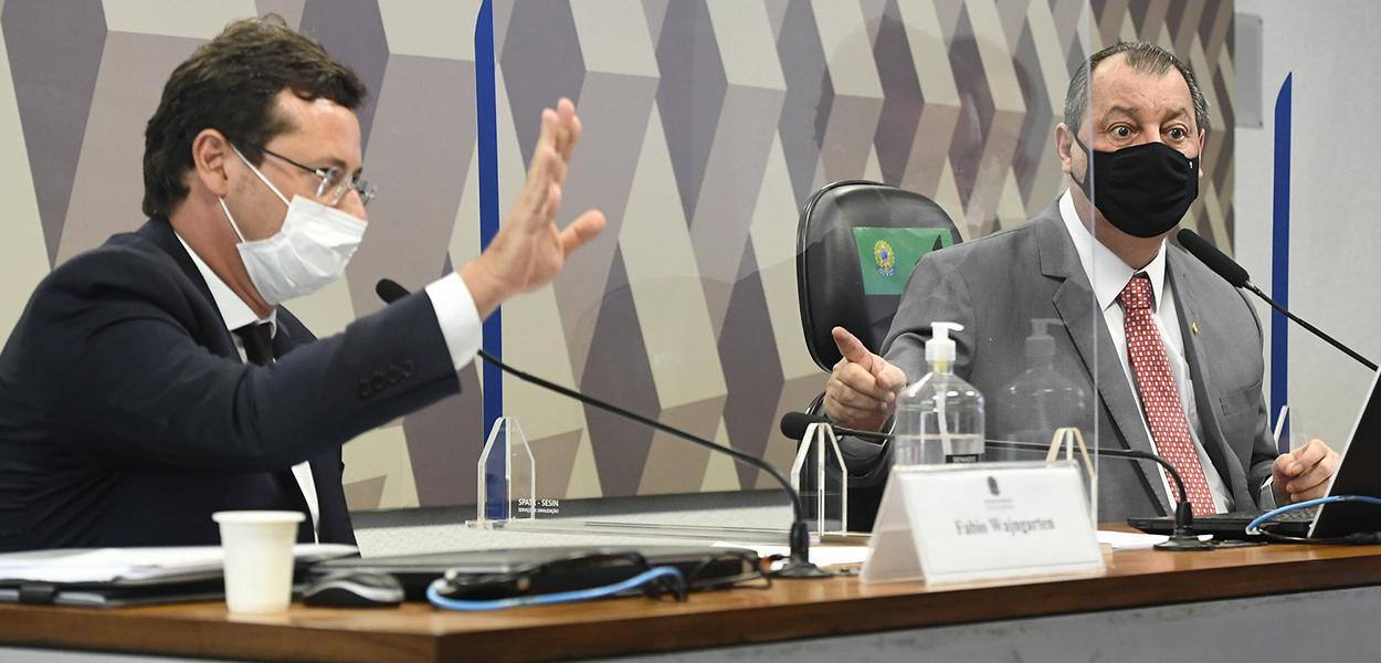 Fabio Wajngarten e Omar Aziz na CPI da Covid no Senado nesta quarta-feira (12)