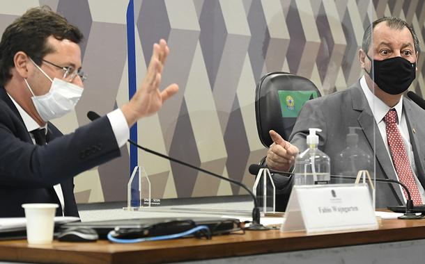 Fabio Wajngarten e Omar Aziz na CPI da Covid no Senado nesta quarta-feira (12)