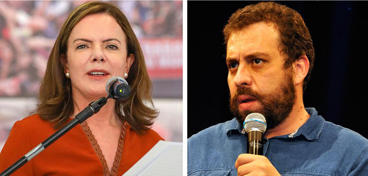 Presidente nacional do PT, Gleisi Hoffmann, e Guilherme Boulos, principal liderança do PSOL no País