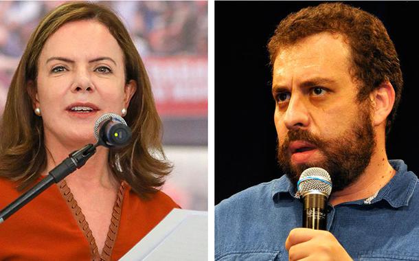 Presidente nacional do PT, Gleisi Hoffmann, e Guilherme Boulos, principal liderança do PSOL no País