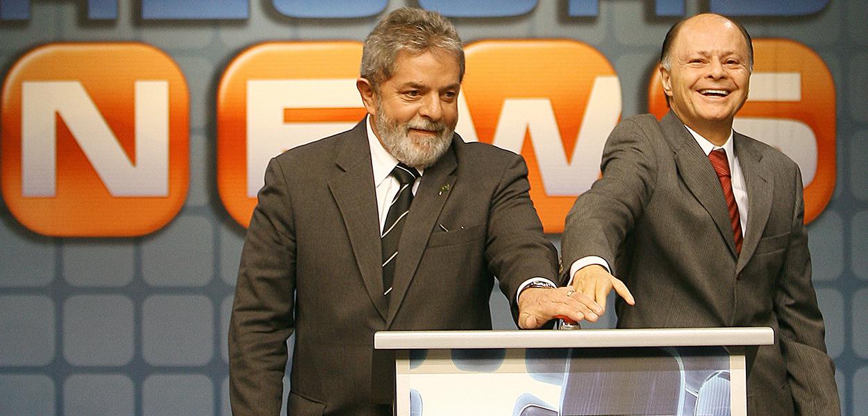 Lula e Edir Macedo em 2007, na inauguração da Record News