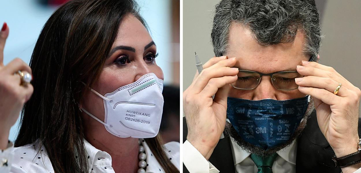 Senadora Kátia Abreu e ex-chanceler Ernesto Araújo durante sessão da CPI da Covid