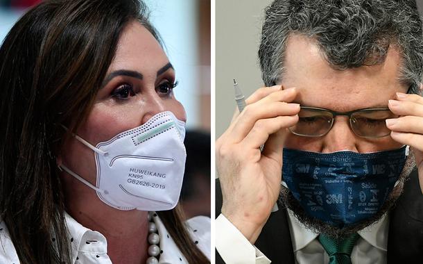 Senadora Kátia Abreu e ex-chanceler Ernesto Araújo durante sessão da CPI da Covid