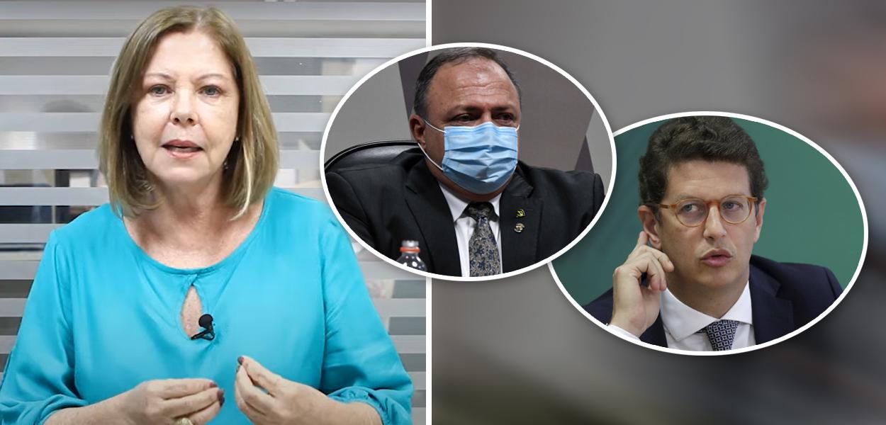 Jornalista Eliane Cantanhêde, ex-ministro Eduardo Pazuello e o ministro Ricardo Salles