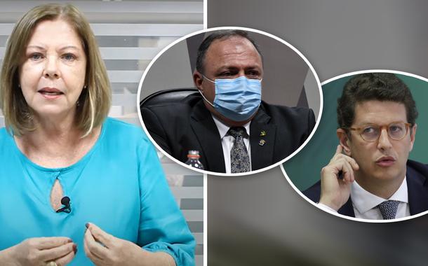 Jornalista Eliane Cantanhêde, ex-ministro Eduardo Pazuello e o ministro Ricardo Salles