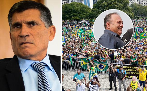 General Carlos Alberto dos Santos Cruz e o general Eduardo Pazuello. No fundo, o ato bolsonarista no Rio