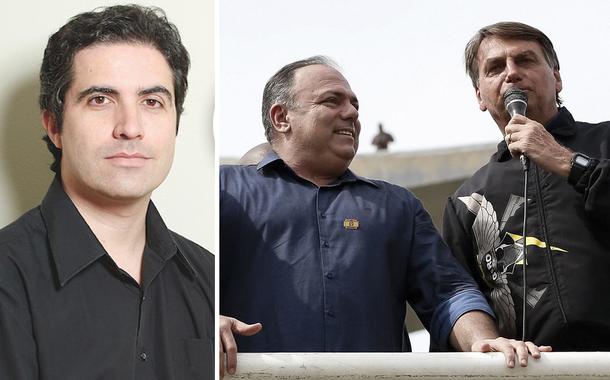 Bernardo Mello Franco e Pazuello com Bolsonaro em ato no Rio de Janeiro