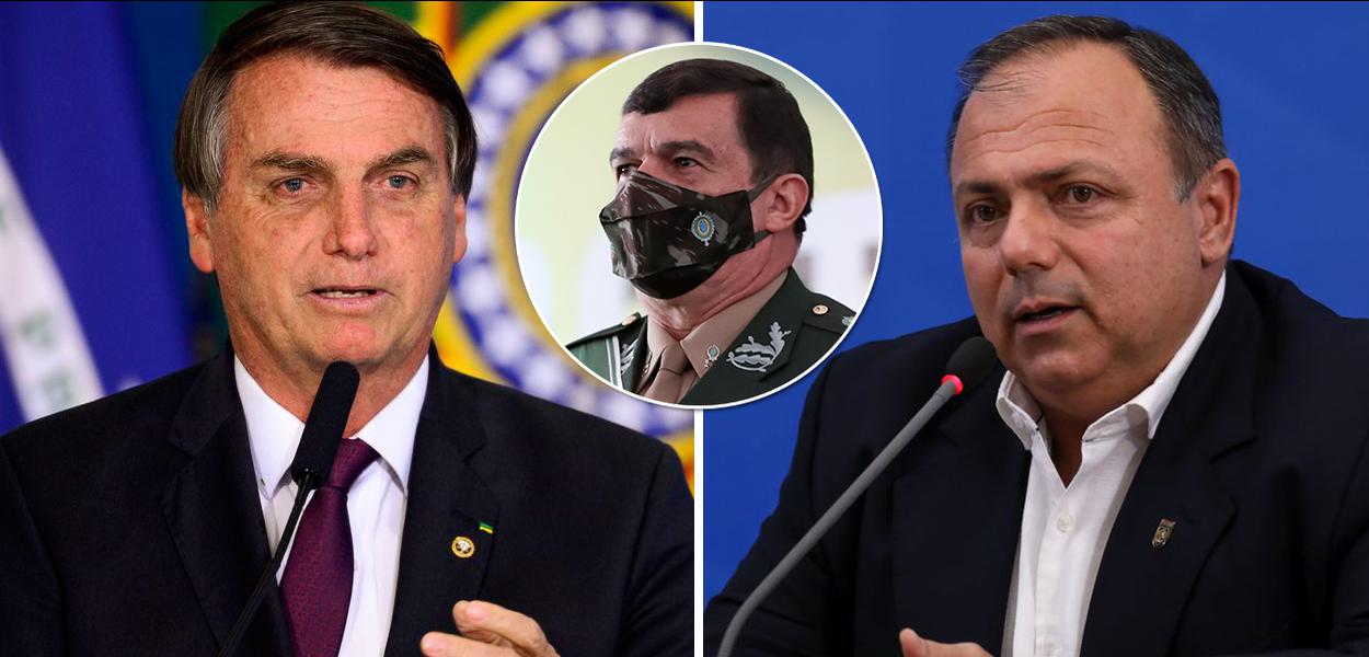 Jair Bolsonaro, general Paulo Sérgio comandante do Exército e Eduardo Pazuello