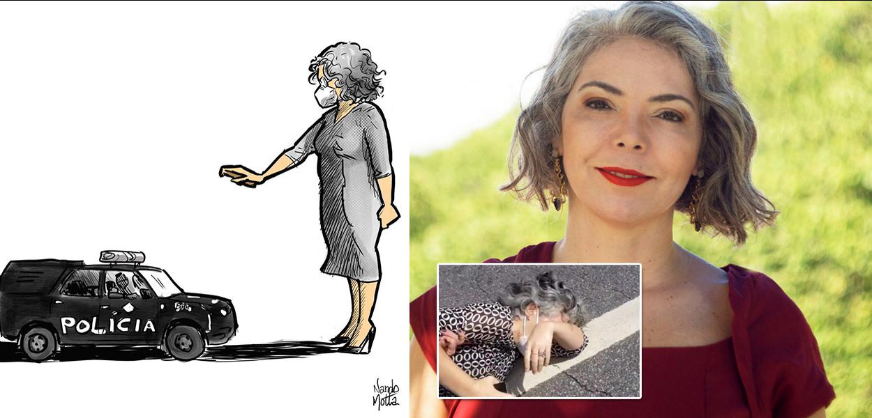 Vereadora do Recife Liana Cirne Lins (PT) e uma charge de Nando Motta