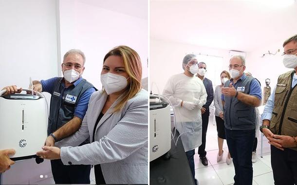 Os ministros Gilson Machado (Turismo) e Marcelo Queiroga (Saúde) em foto com o concentrador do governo do estado