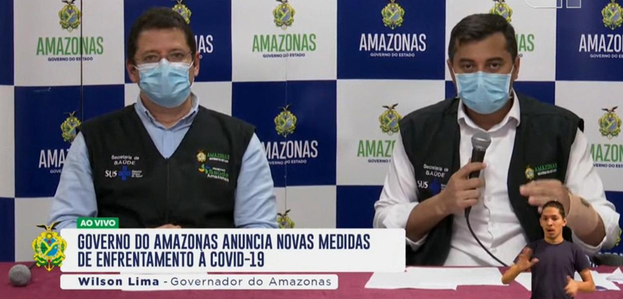 Secretário da Saúde, Marcellus Campêlo (esq.) e o governador do Amazonas, Wilson Lima (dir.)
