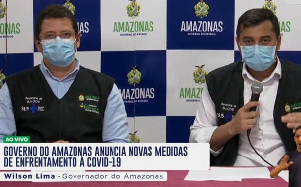 Secretário da Saúde, Marcellus Campêlo (esq.) e o governador do Amazonas, Wilson Lima (dir.)